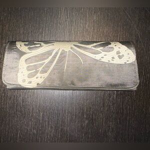 Butterfly Embroidered Clutch Wallet in Black and Gold